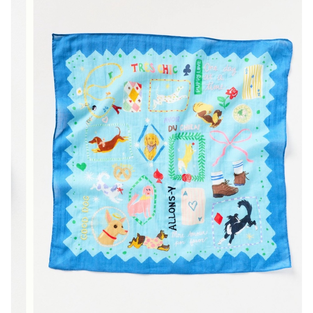 Anthropologie Maeve Printed Bandana "Blue Dog" Scarf NWT - Picture 2 of 5